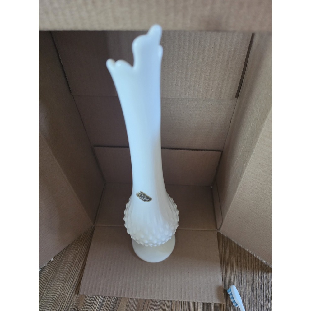 FENTON White Hobnail Milk Glass Swung Pedestal Vase 15.5" Vintage - Picture 2 of 8